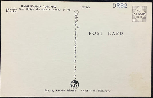 On front: A photo of Pennsylvania Turnpike over Delaware River On back: Pennsylvania Turnpike Delawa