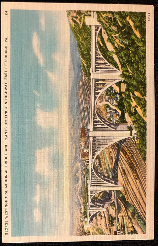 George Westinghouse Memorial Bridge and Plants on Lincoln Highway, East Pittsburgh, Pennsylvania - Vintage Postcard