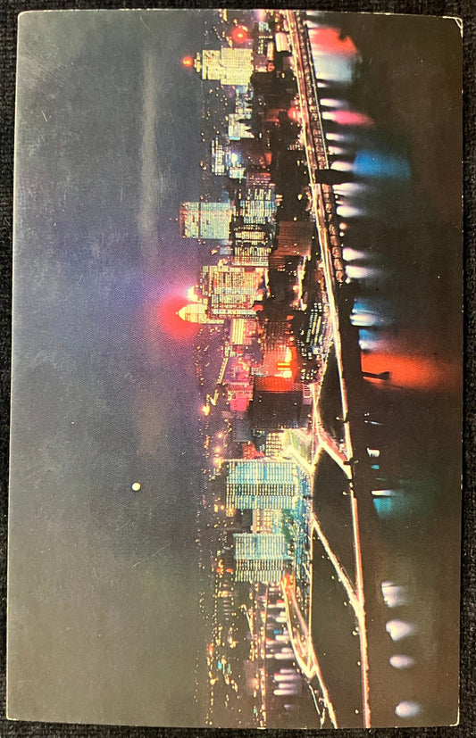 Downtown Pittsburg, Pennsylvania at Night - Ektachrome by Paul M. Penney - Vintage Postcard Pittsburg Skyline 1960 - Birds eye view Pittsburg