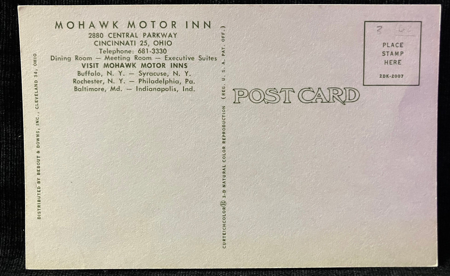 MOHAWK MOTOR INN in Cincinnati, Ohio -  Vintage Postcard of Motel