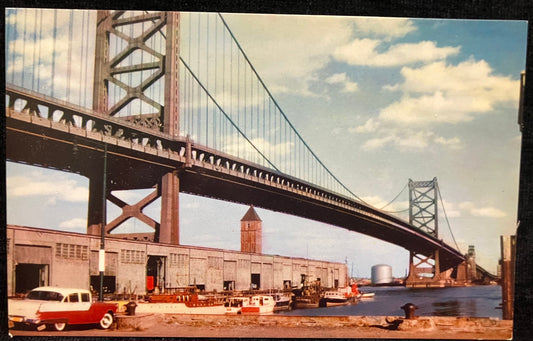 Benjamin Franklin Bridge over Delaware River in Philadelphia, Pennsylvania - Vintage Postcard