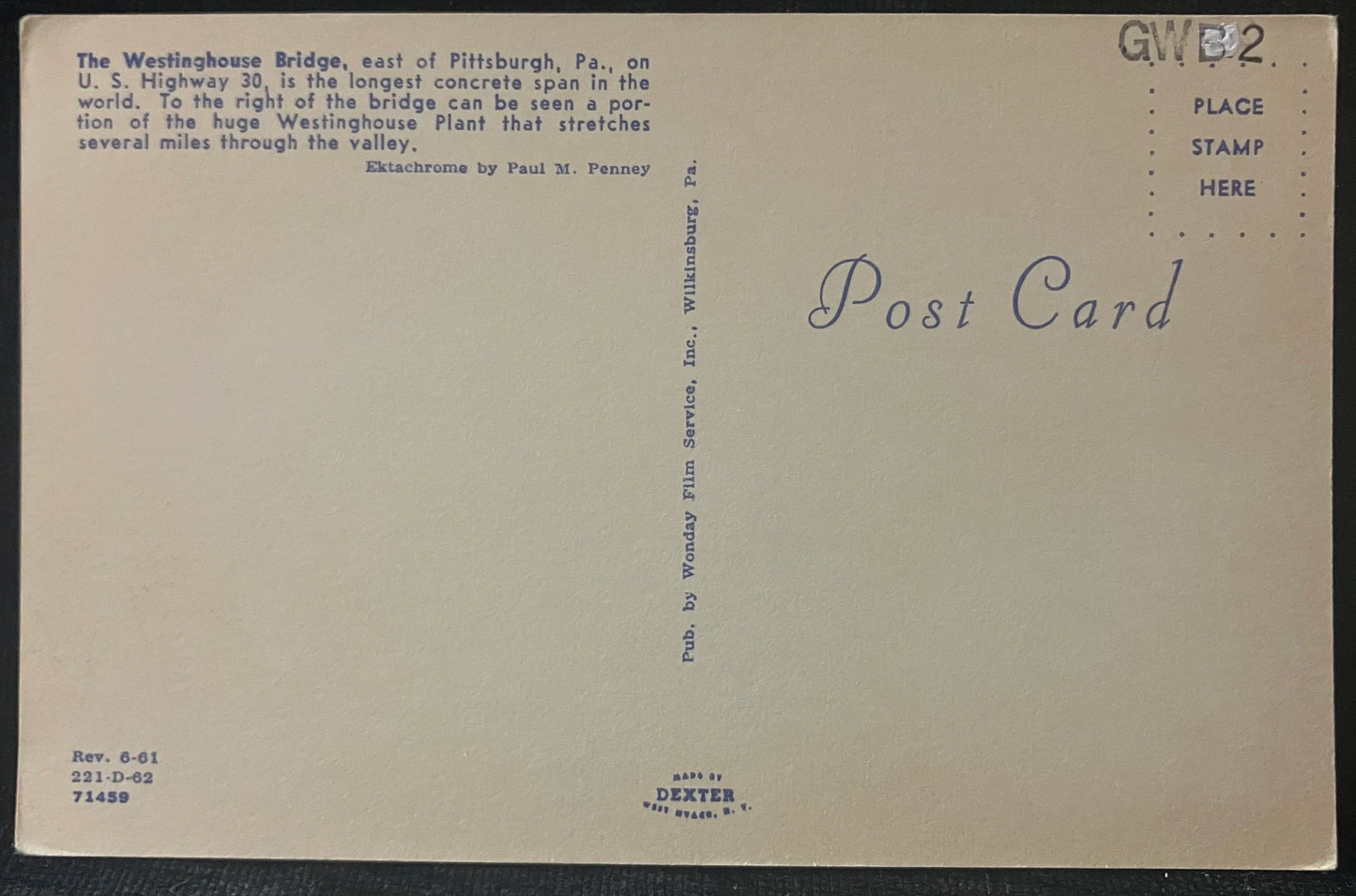 The Westinghouse Bridge near Pittsburgh, Pennsylvania - Photo: Paul M. Penney - Vintage Bridge Postcard
