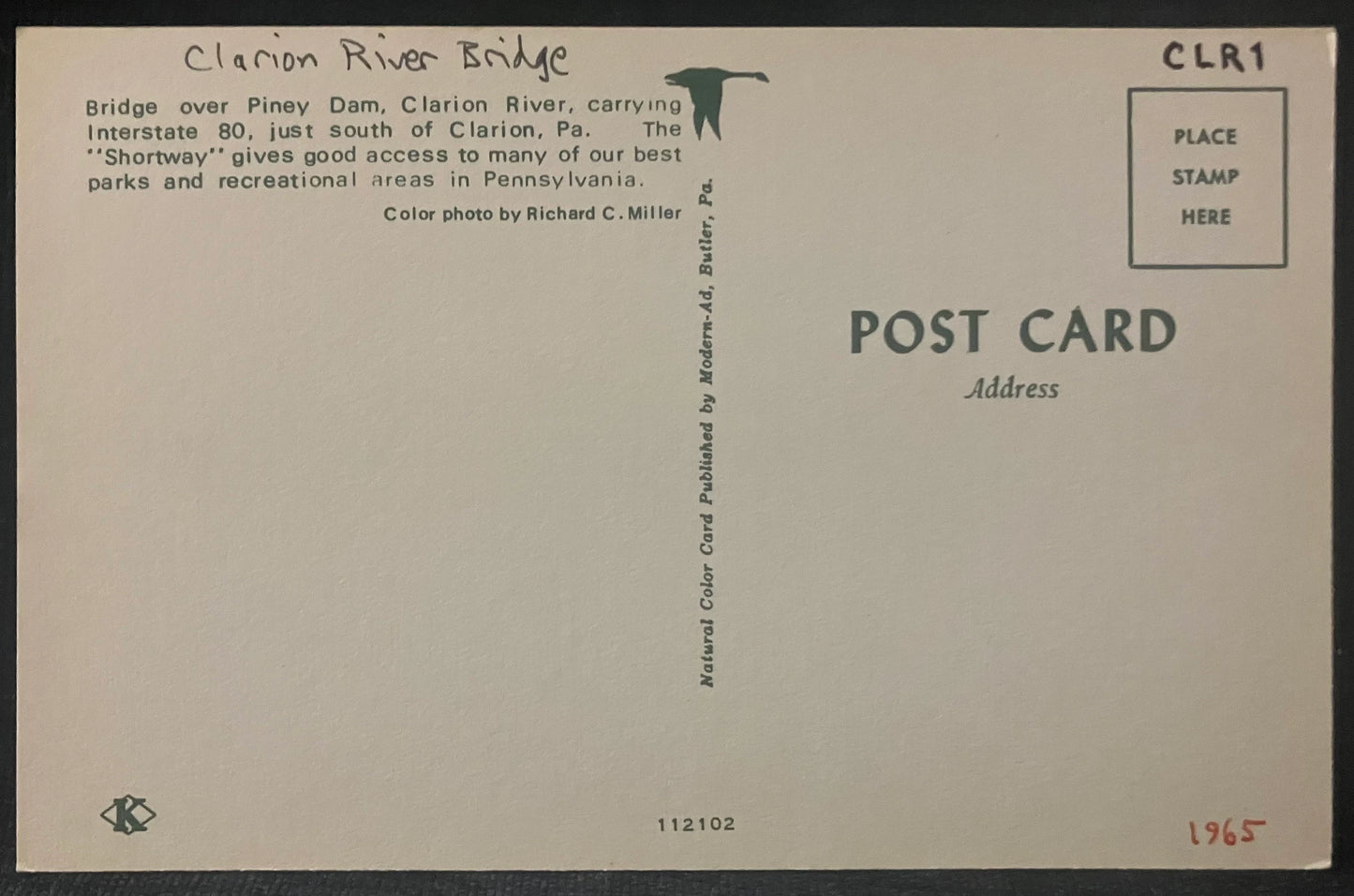 Clarion River Bridge over Piney Dam in Pennsylvania - Photo: Richard C. Miller - Vintage Postcard