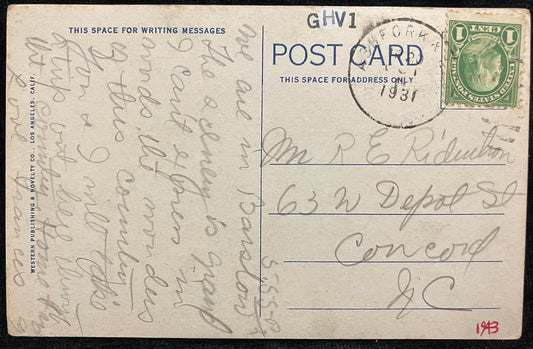 front: Glendale - Hyperion Viaduct, Los Angeles, California back: hand written note Mailed: Postmark