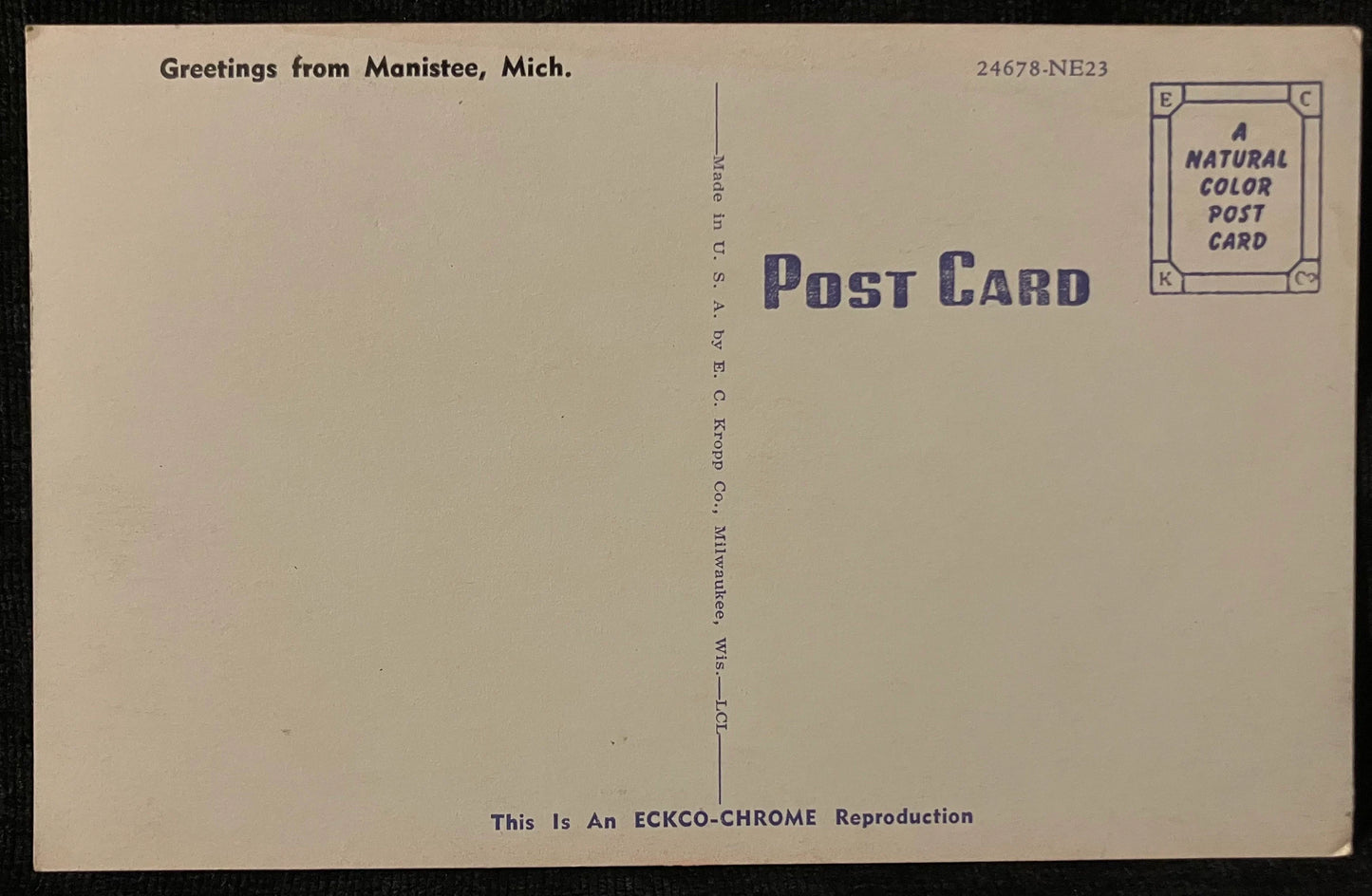Greetings from Manistee, Michigan - It’s Like Boating on a Mirror - Vintage Boat Postcard
