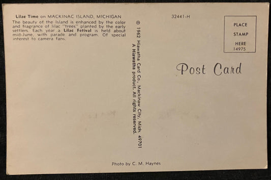 Lilac Time on Mackinac Island, Michigan - Photo: C. M. Haynes - Vintage Bridge Postcard