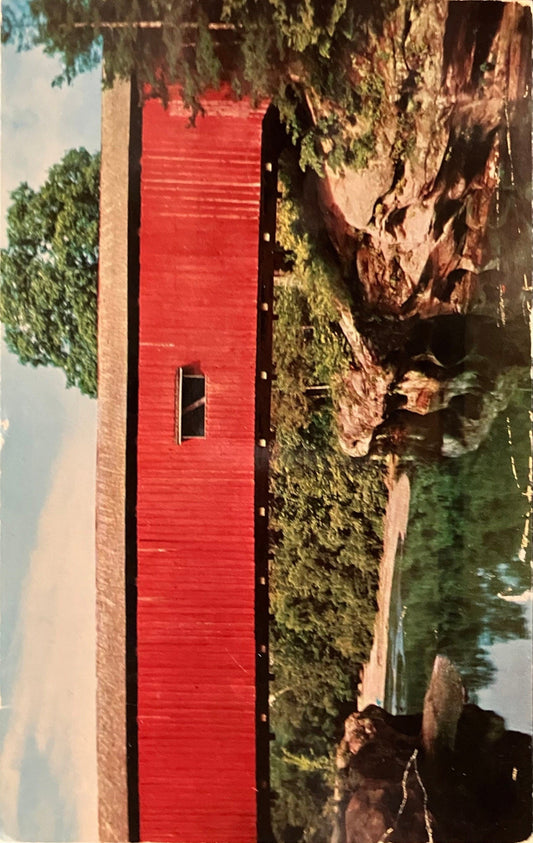 Narrows Bridge and Lusk Mill Site Run State Park - Marshall, Indiana - Photo: Brock - Vintage Covered Bridge Postcard