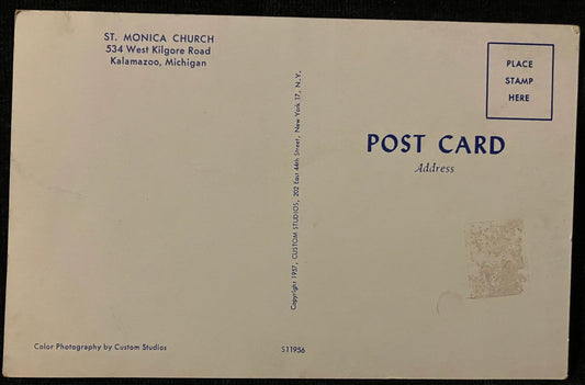St. Monica Church in Kalamazoo, Michigan - Photo: Custom Studios - Vintage Church Postcard
