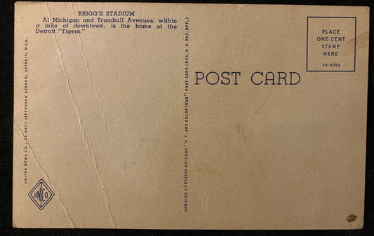 Brigg’s Stadium - Detroit, Michigan - Vintage Baseball Postcard