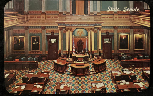State Senate - Capitol Building in Lansing, Michigan - Photo by Allen Stross - Vintage Government Postcard
