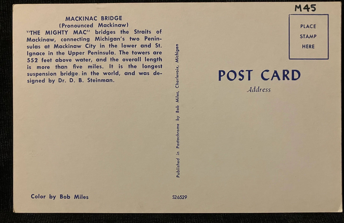 The Mackinac Bridge in Michigan - Photo: Bob Miles - Vintage Bridge Postcard