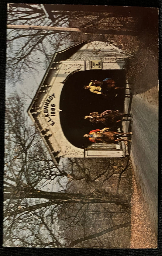 Moscow Bridge over Big Flat Rock River in Rush County, Indiana - Photo byJohn V. Pontiere Jr. - Vintage Covered Bridge Postcard