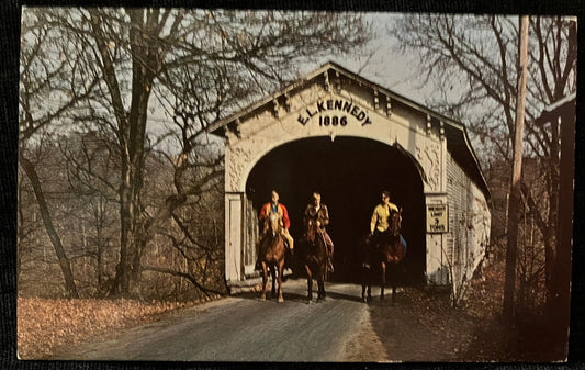Moscow Bridge over Big Flat Rock River in Rush County, Indiana - Photo byJohn V. Pontiere Jr. - Vintage Covered Bridge Postcard