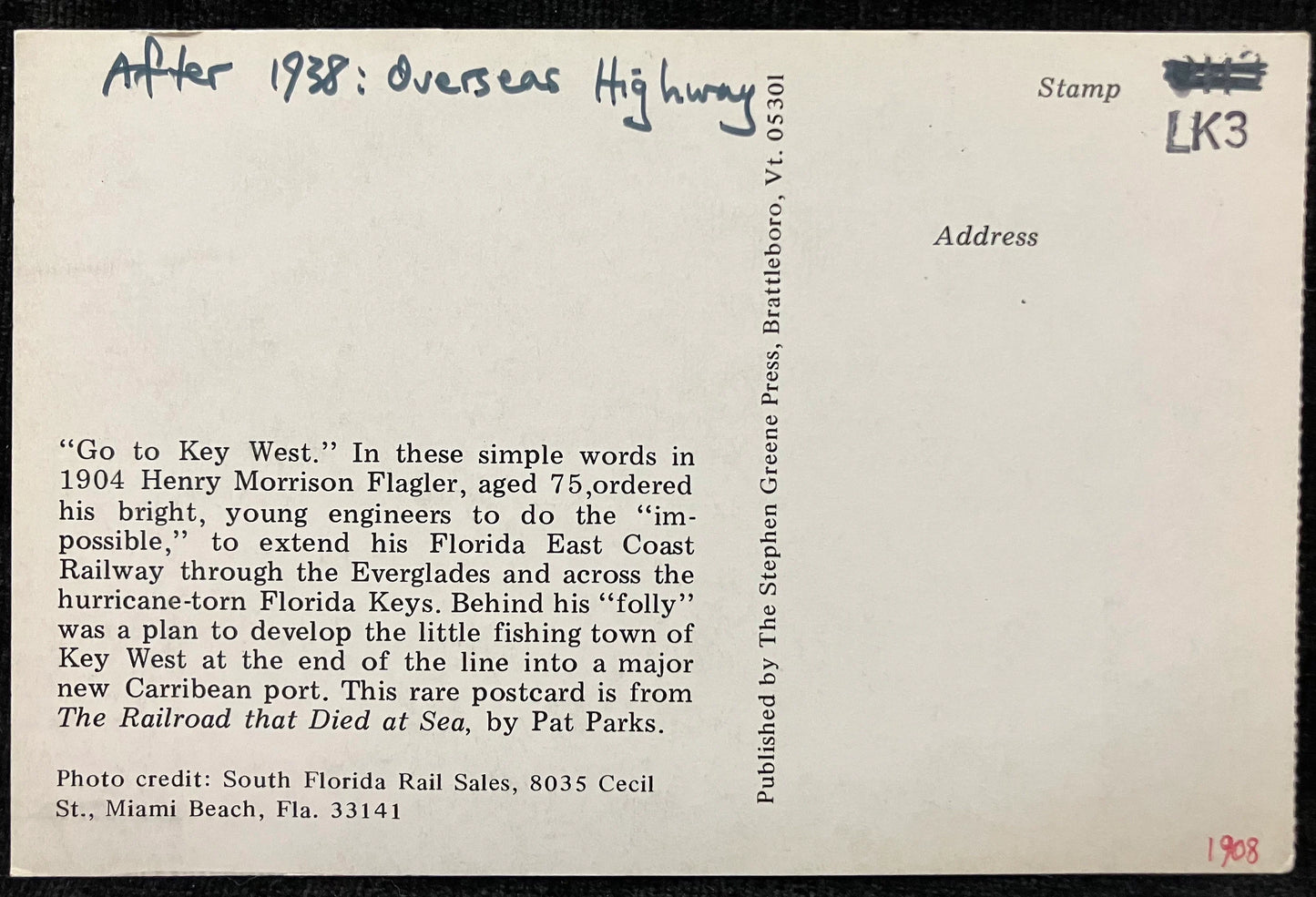 Florida East Coat Railway - Key West Extension - View of Long Key Viaduct - Photo: South Florida Rail Sales - Vintage Train Postcard