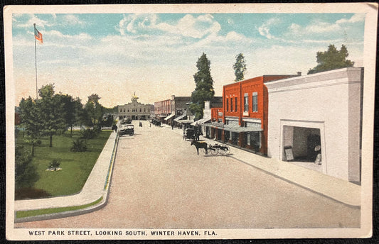 Winter Haven Florida Postcard - West Park Street, Looking South, Winter Haven, Fla. -  1910 Florida Postcard