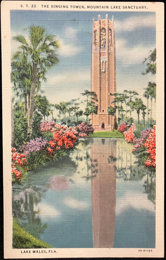 The Singing Tower Mountain Lake Sanctuary, Lake Wales, Florida - Vintage Scenic Postcard