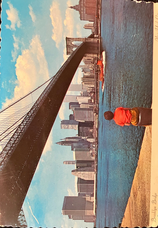 Brooklyn Bridge - New York City - 20 Cent Brooklyn Bridge Stamp 1883-1983 - Vintage Serrated Edge Postcard - First day of Issue Postmark