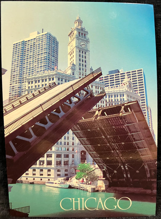 Michigan Ave. Bridge & Wrigley Building - Chicago, Illinois - Photo: Karina Wang - Vintage Bridge Postcard