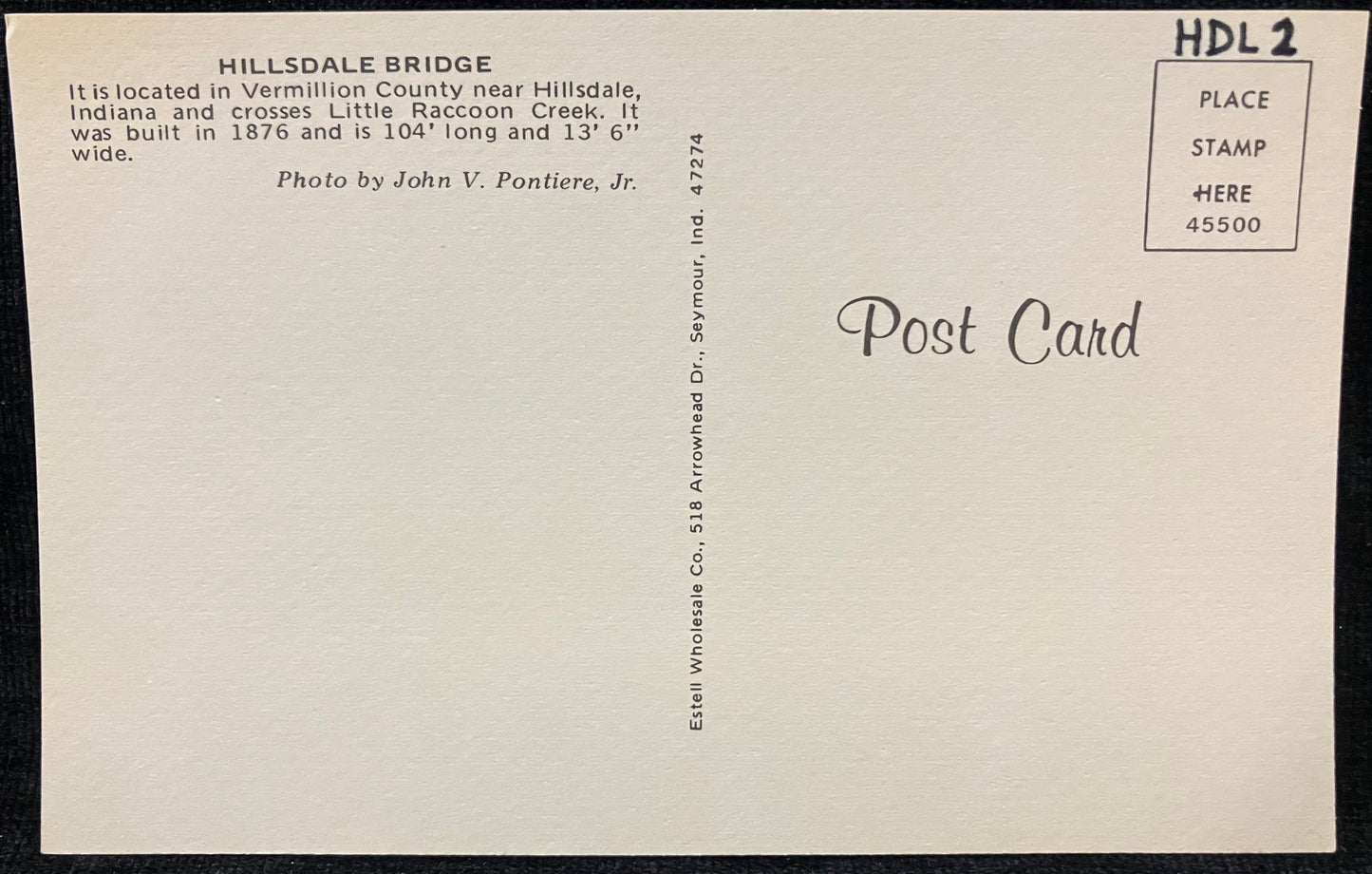 Hillsdale Bridge in Vermillion County, Indiana - Photo: John V. Pontiere Jr. - Vintage Covered Bridge Postcard