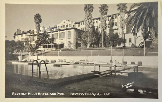 RPPC - Beverly Hills Hotel And Pool - Beverly Hills, California - Real Black and White Photo - RARE RPPC - Bob Plunkett Photo as Brookwell Photo 1940s
