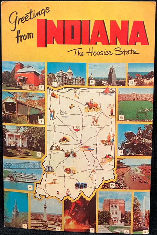 Greetings from Indiana - The Hoosier State - Vintage Postcard