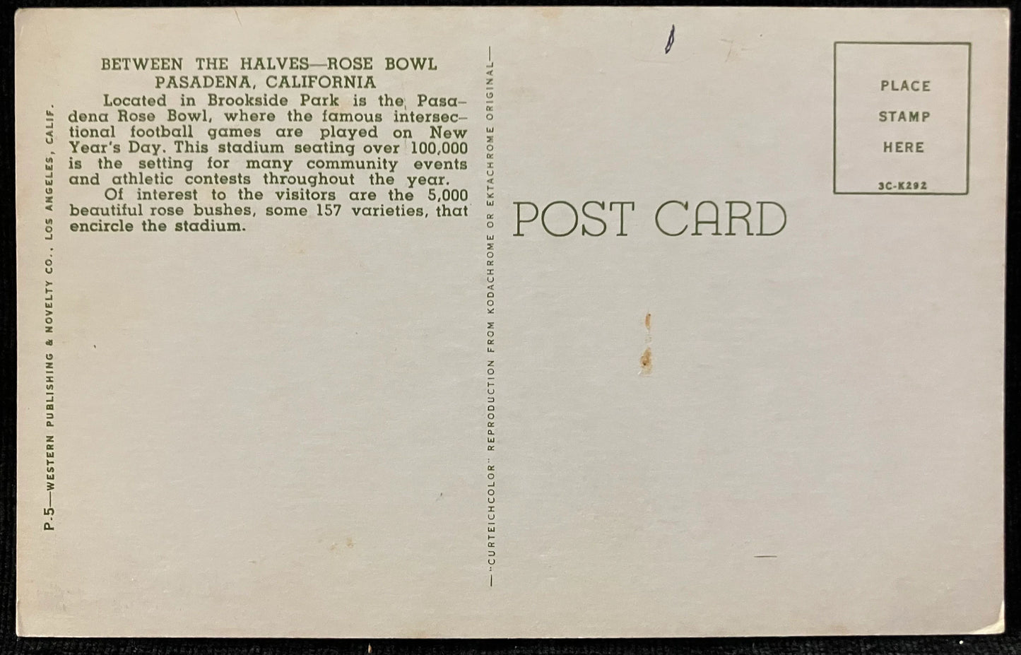 Between the Halves - Rose Bowl, Pasadena, California - Vintage Football Postcard