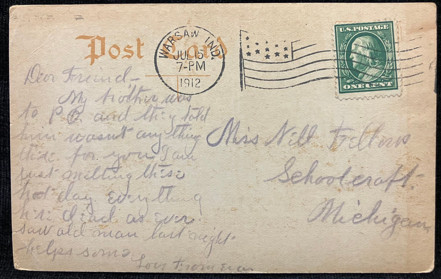 Court House - Warsaw, Ind. - 1912 Judicial Postcard - Horse and Buggy Parked in Front of Court house