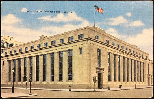 Post Office, South Bend, Ind. - Vintage Post Office Postcard
