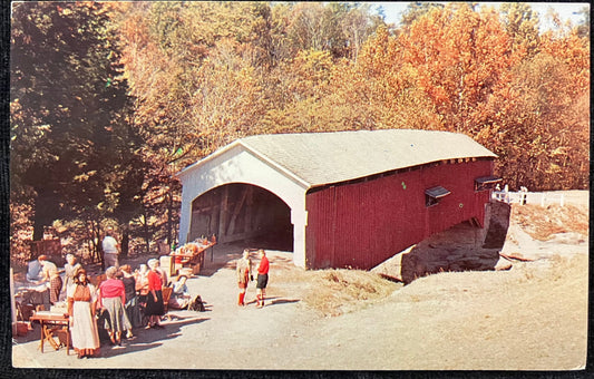 The Narrows Covered Bridge in Parke County, Indiana -  Vintage Coverd Bridge Postcard