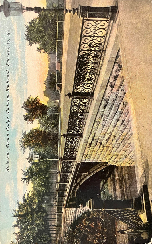 Anderson Avenue Bridge, Gladstone Boulevard, Kansas City, Missouri - Vintage Postcard of Anderson Ave. Bridge - Limestone Surround