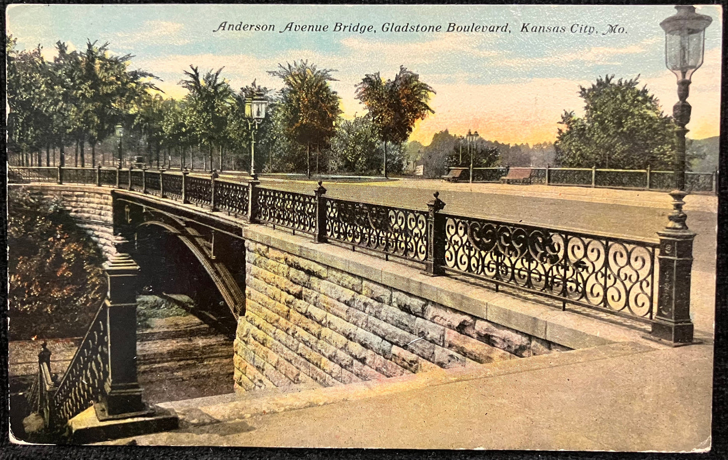Anderson Avenue Bridge, Gladstone Boulevard, Kansas City, Missouri - Vintage Postcard of Anderson Ave. Bridge - Limestone Surround