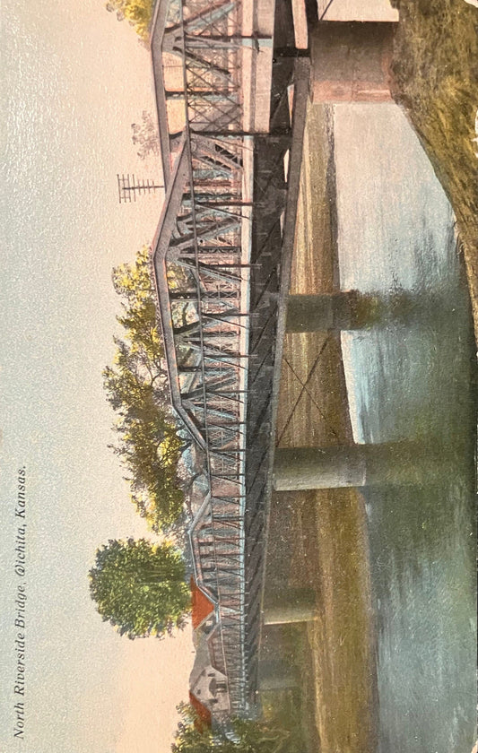 North Riverside Bridge - Wichita, Kansas - Vintage Bridge Postcard