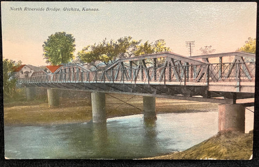 North Riverside Bridge - Wichita, Kansas - Vintage Bridge Postcard