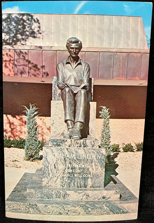 Statue of Young Abraham Lincoln at Lincoln College, Illinois - Photo by R. C. Holmes - Vintage College Postcard