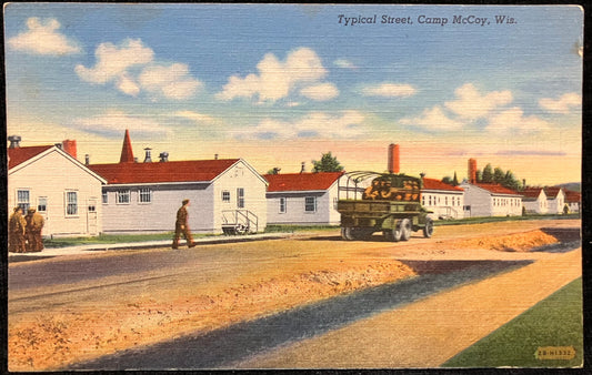 Typical Street, Camp McCoy, Wisconsin - Vintage Army Postcard