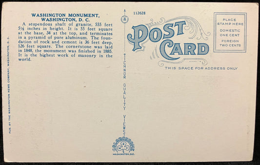 Washington Monument, Washington D.C., Maryland  - Vintage Postcard