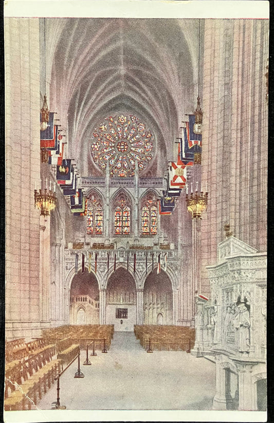 Washington Cathedral, Washington, D. C., Maryland - One and a half Mount Vernon Stamp - Half cent Benjamin Franklin stamp - Vintage Church Postcard