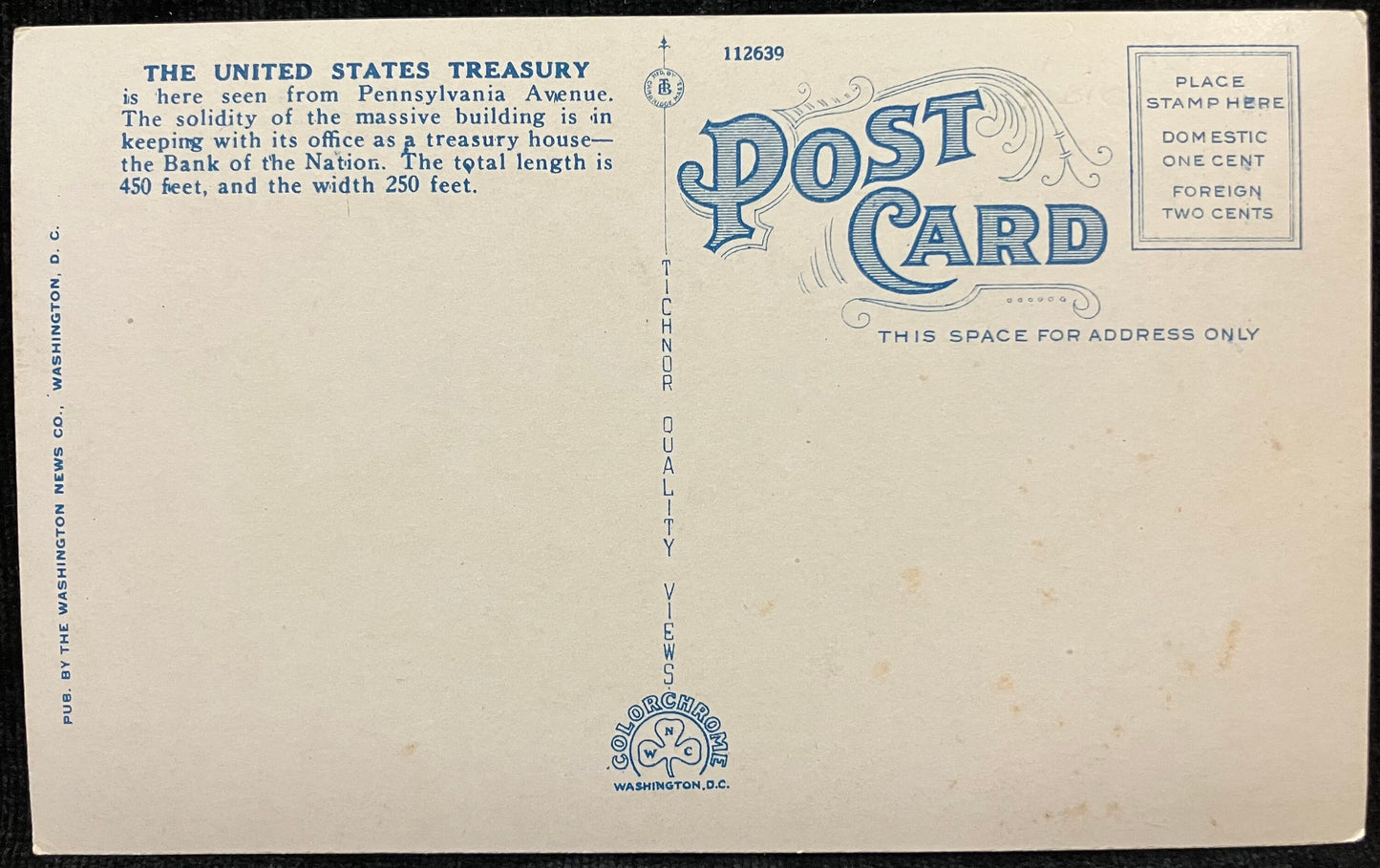 US. Treasury and Washington Monument, Washington, D. C., Maryland - Vintage Postcard