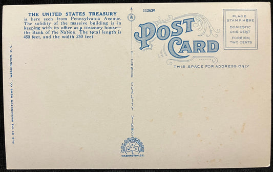 US. Treasury and Washington Monument, Washington, D. C., Maryland - Vintage Postcard