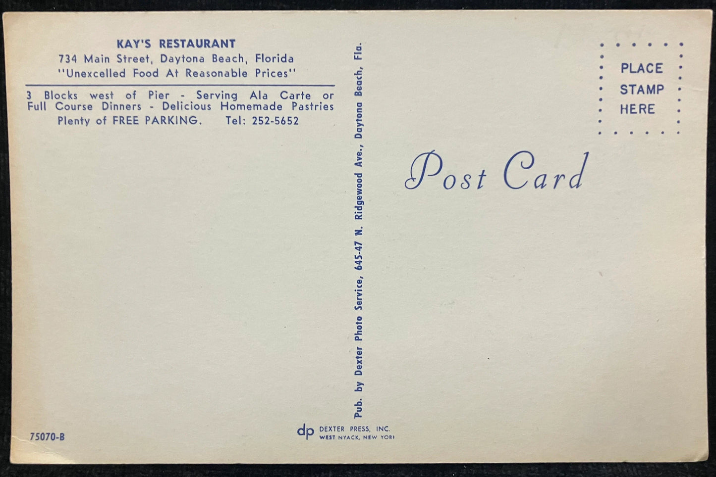 Kay’s Restaurant at Daytona Beach, Florida - Vintage Restaurant Postcard