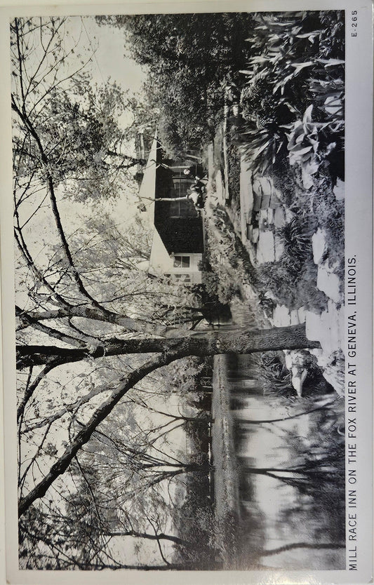 Mill Race Inn Fox River - Geneva Illinois - Black and White Photo postCard - opened as Tea Room in 1933 - Built in Historic 1846 Paper Plant