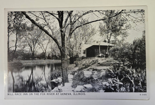 Mill Race Inn Fox River - Geneva Illinois - Black and White Photo postCard - opened as Tea Room in 1933 - Built in Historic 1846 Paper Plant