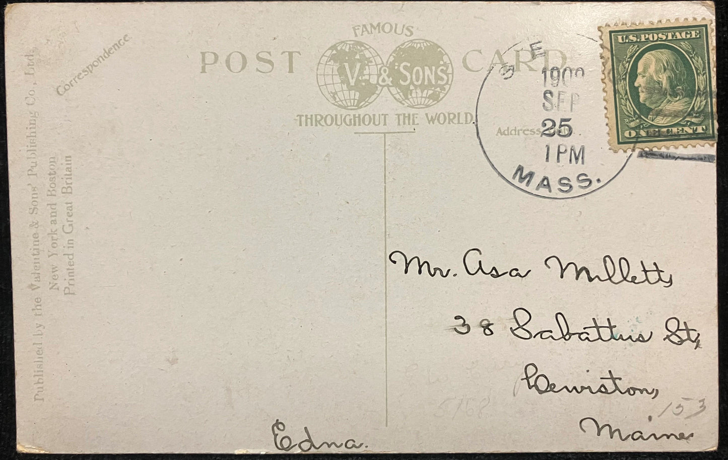 Soldier’s Monument and Common, Worcester, Massachusetts - 202,457. J.V - Printed in Great Britain - Vintage Army Postcard
