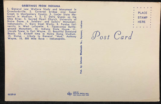 Greetings from Indiana - The Hoosier State - Vintage Postcard