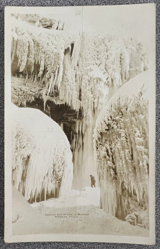 RPPC - Cave of the Winds in Winter - Niagara Falls, New York - 1923 Black and White Postcard