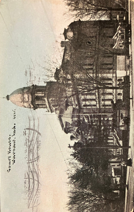 Court House - Warsaw, Ind. - 1912 Judicial Postcard - Horse and Buggy Parked in Front of Court house
