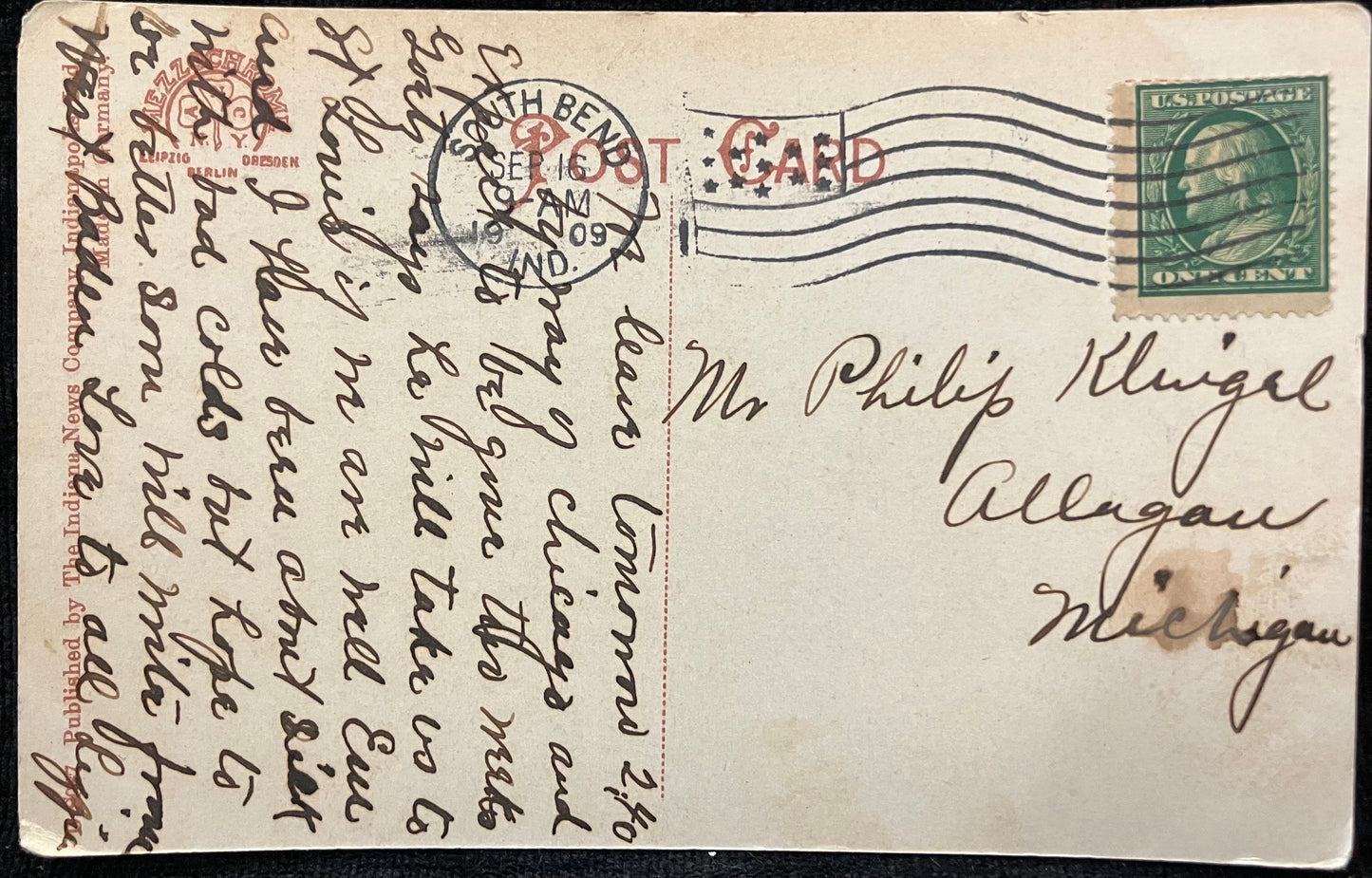 YMCA - South Bend, Ind. - 1909 Postcard
