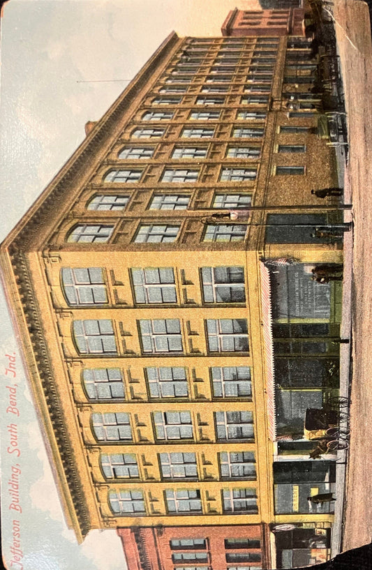 Jefferson Building, South Bend, Ind. - Made in Germany - Vintage Postcard - 1890s photograph - Horse and Buggy Era