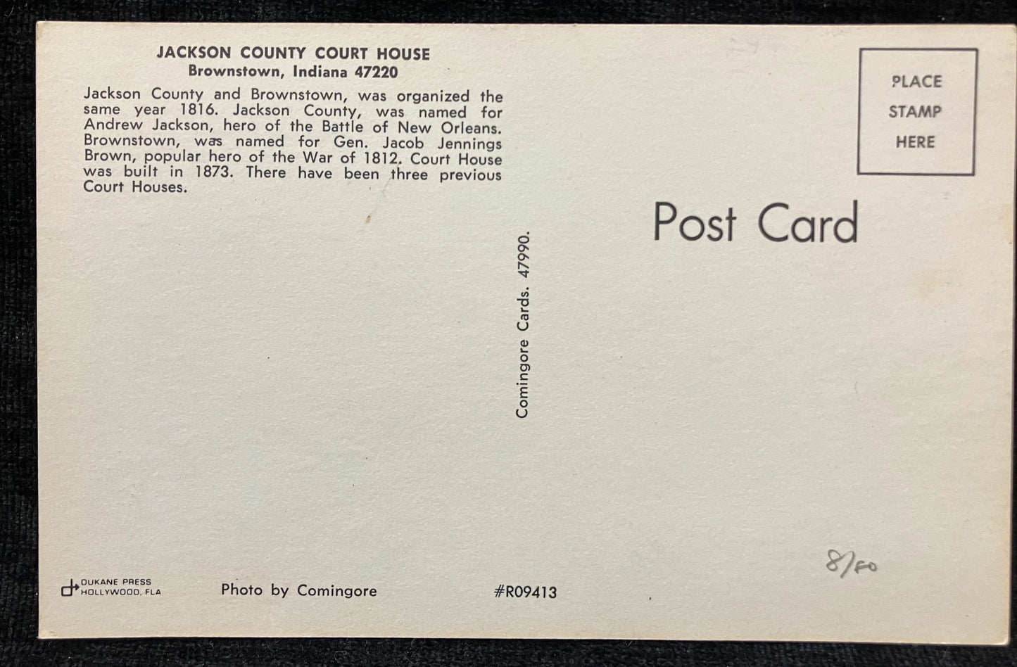 Jackson County Courthouse - Brownstown, Indiana - Photo: Comingore - Vintage Court House Postcard