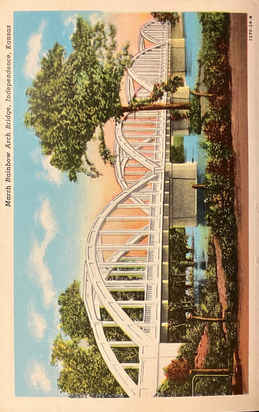 Marsh Rainbow Arch Bridge, Independence, Kansas - Vintage Bridge Postcard